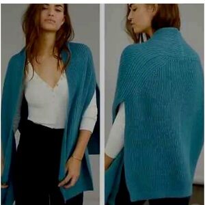 Akemi + Kin Anthropologie Sweater Shawl vest Open Front Cardigan Blue Green